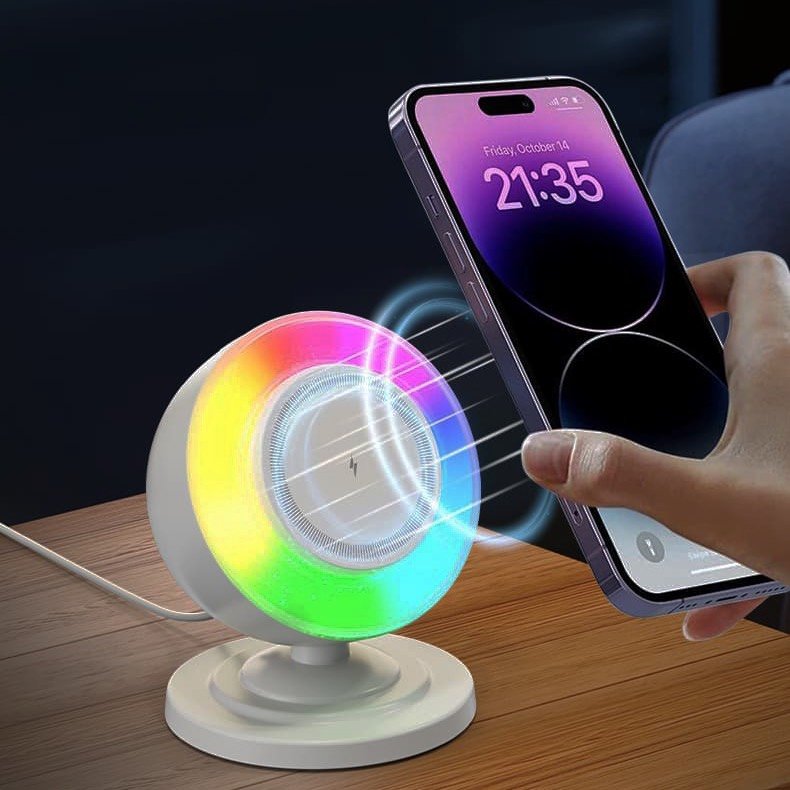 RGB Light Magnetic Custom multi-device wireless charger with speaker on office desk