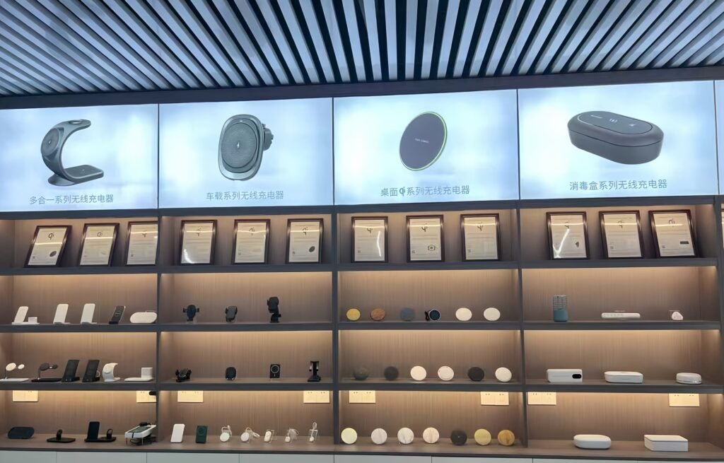 OEM/ODM wireless charger showroom featuring factory-made magnetic wireless chargers and custom charging solutions for global brands.