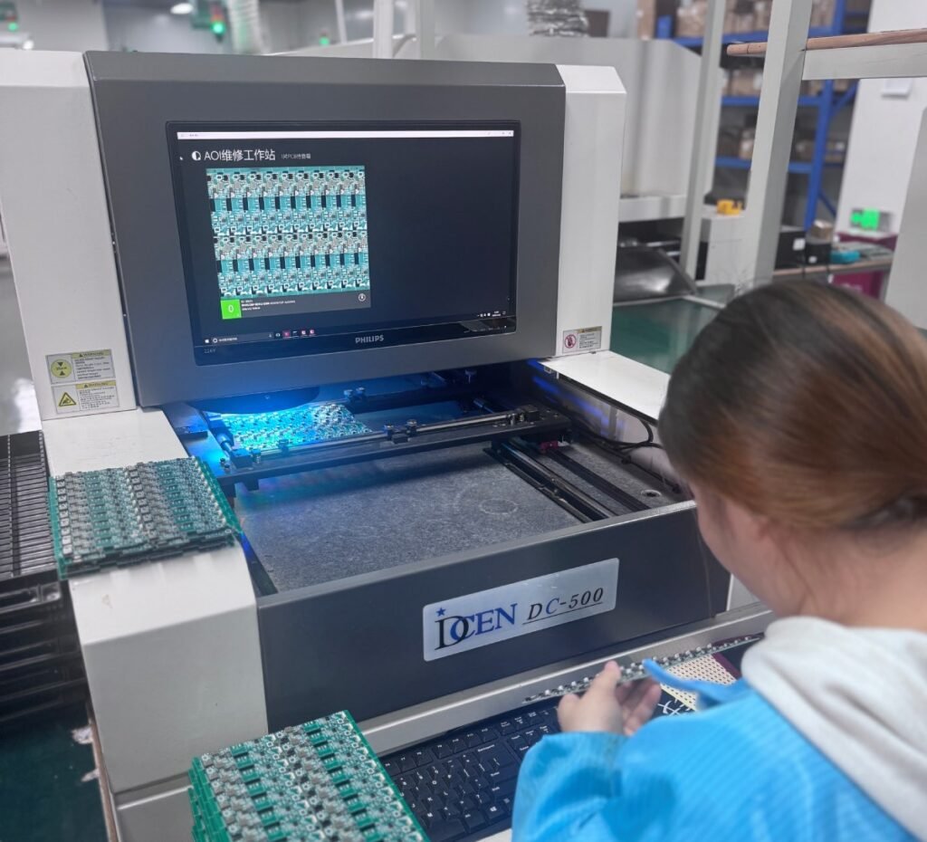 Wireless charger factory SMT line for OEM/ODM projects, PCB assembly with automated placement, reflow, and AOI quality checks.