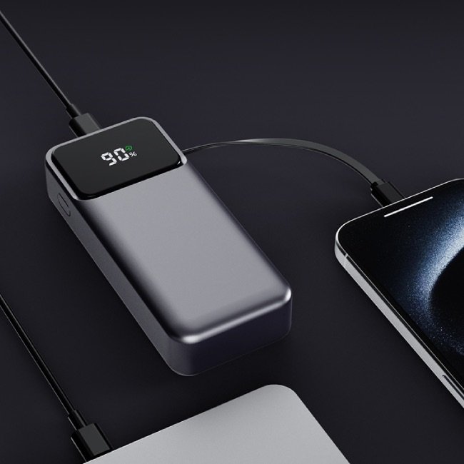10000mAh magnetic power bank with built-in retractable USB-C cable and PD fast charge.