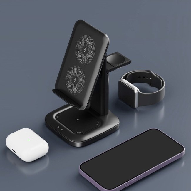 15W/25W 3-in-1 magnetic wireless charging stand for desktop multitasking.