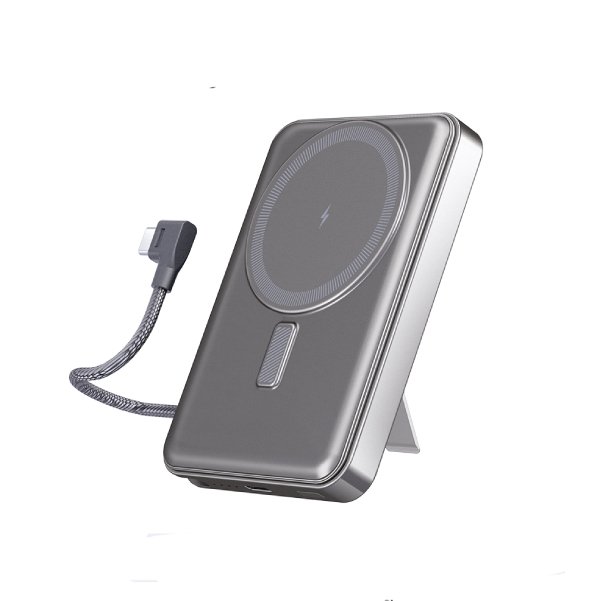 Magnetic power bank with built-in kickstand supporting phone while charging