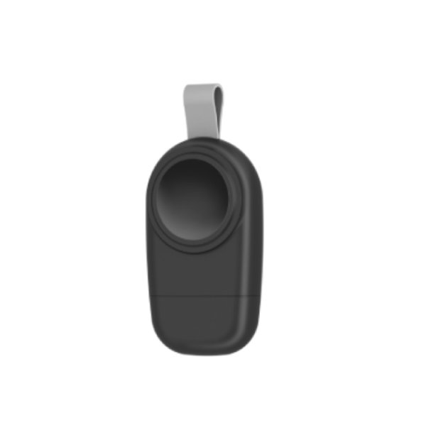 Portable wireless smartwatch charging puck with cable close-up