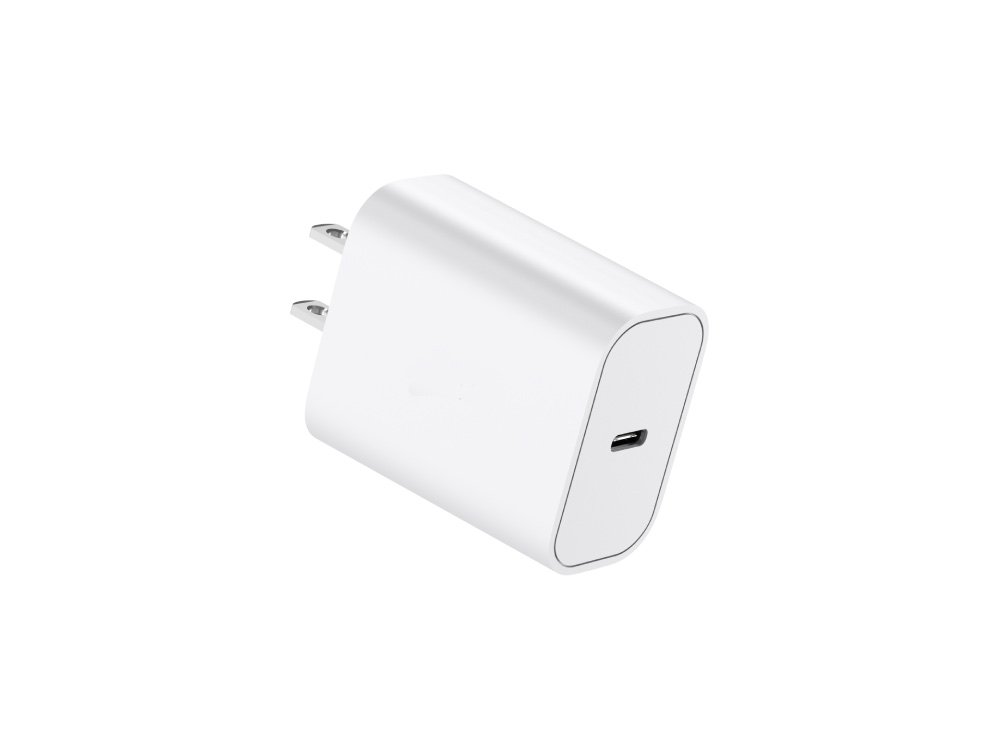 20W PD fast charging wall power adapter with US plug, an essential wholesale accessory for high-speed wireless chargers.