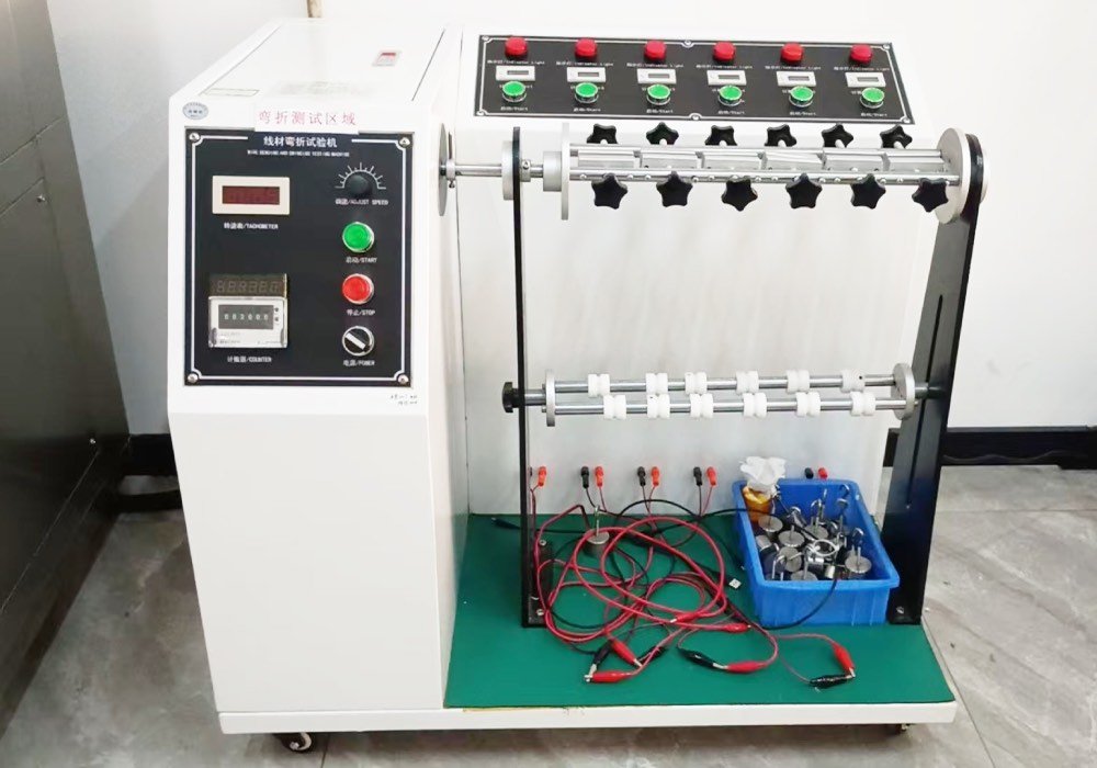 Wire bending test machine testing the flex durability and lifespan of charging cables