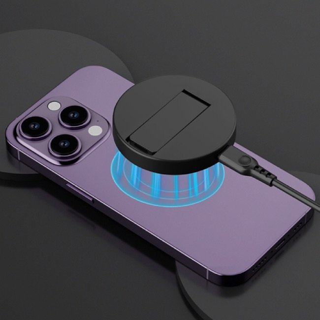 Premium corporate gift magnetic wireless charger with laser-engraved logo.